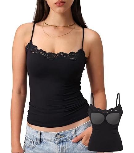 SHENHE Women's Y2K Lace Cami Spaghetti Strap Crop Casual Tank Tops